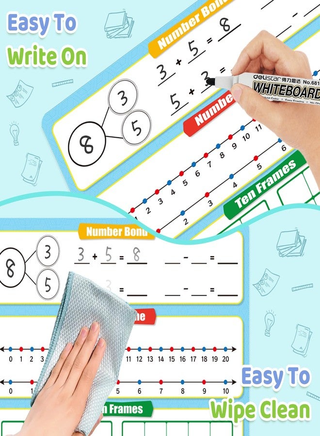 PraxiKidy 12 Pack Numbers 1-120 Chart Dry Erase Flash Card,12" x 9" Number Line Ten Frame Math Manipulatives Small White Board for Student Teacher Kindergarten 1ST 2ND Classroom Homeschool Supplies - Image 5